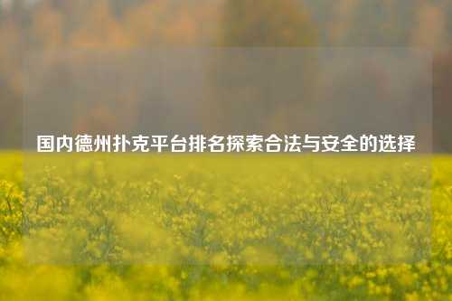 国内德州扑克平台排名探索合法与安全的选择