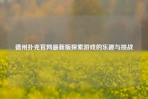 德州扑克官网最新版探索游戏的乐趣与挑战