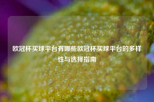 欧冠杯买球平台有哪些欧冠杯买球平台的多样性与选择指南