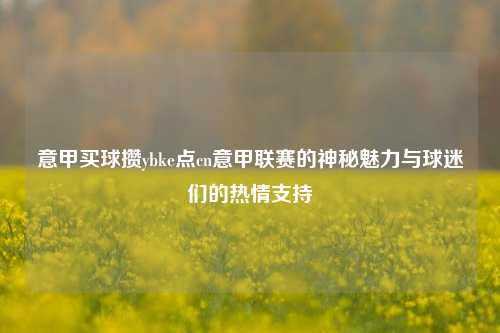 意甲买球攒ybke点cn意甲联赛的神秘魅力与球迷们的热情支持