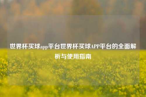 世界杯买球app平台世界杯买球APP平台的全面解析与使用指南